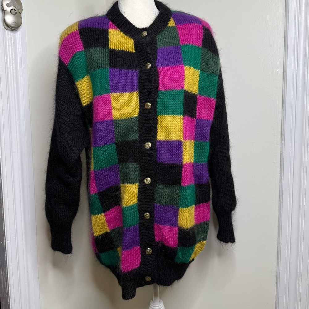 Vintage 80s Premiere Wool Blend Button Down Colorful Sweater Women’s Size Large